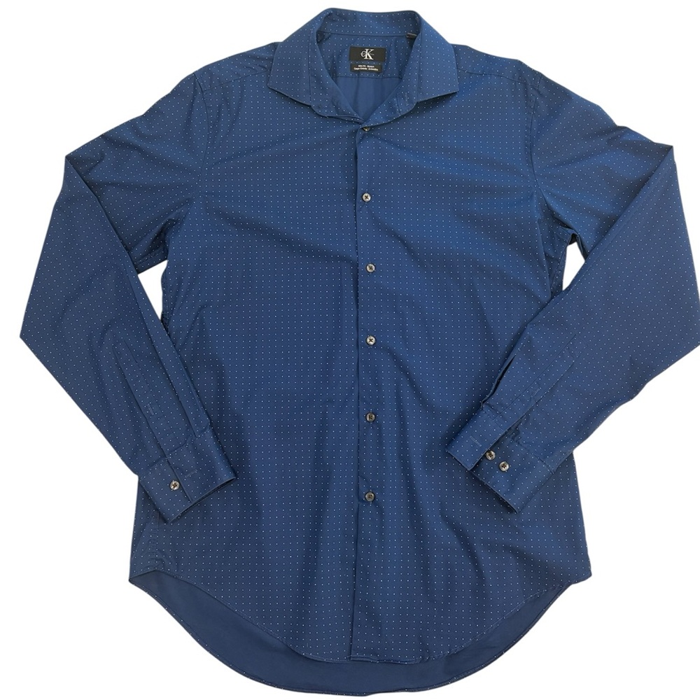 Calvin Klein Men's Navy Button Down Shirt, Slim Fit Stretch